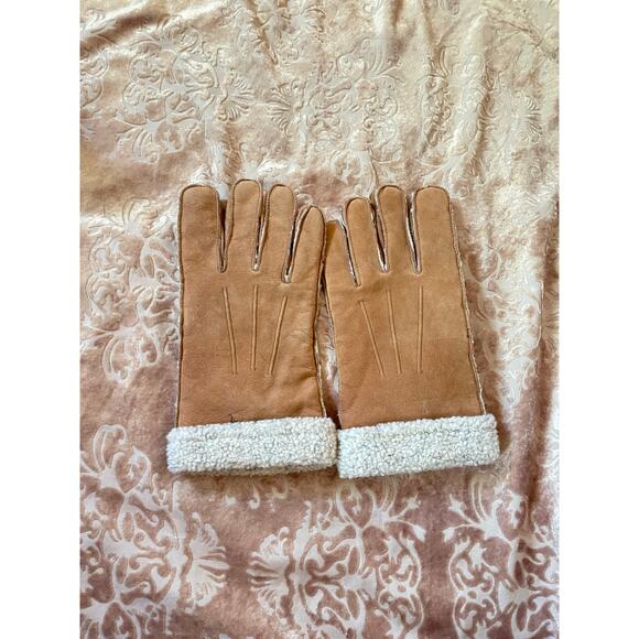Vintage Men’s Eddie Bauer Tan Leather Gloves Sherpa Lined XL Winter - Picture 2 of 4